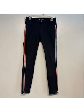Zara Basic Navy Skinny Jeans with Red & White Side Stripe Size 6 Mid-Rise Y2K